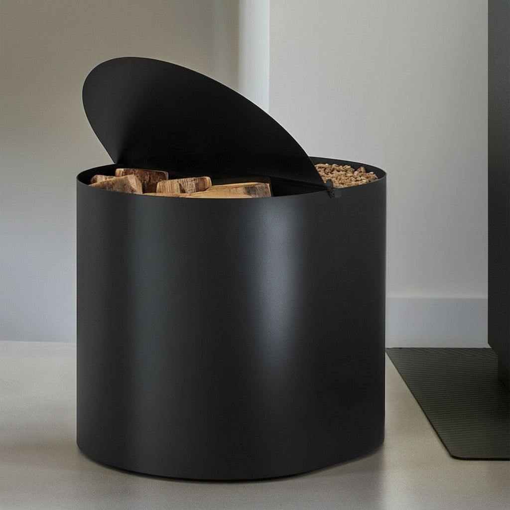 Réserve à bois et granulés DIPLO - Acier Noir Givré